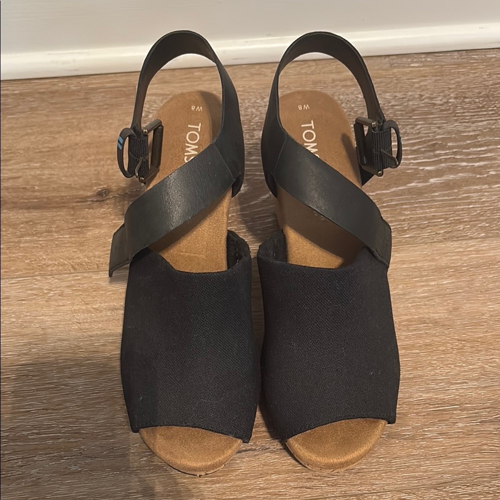 Toms Black Sandals with Adjustable Ankle Strap